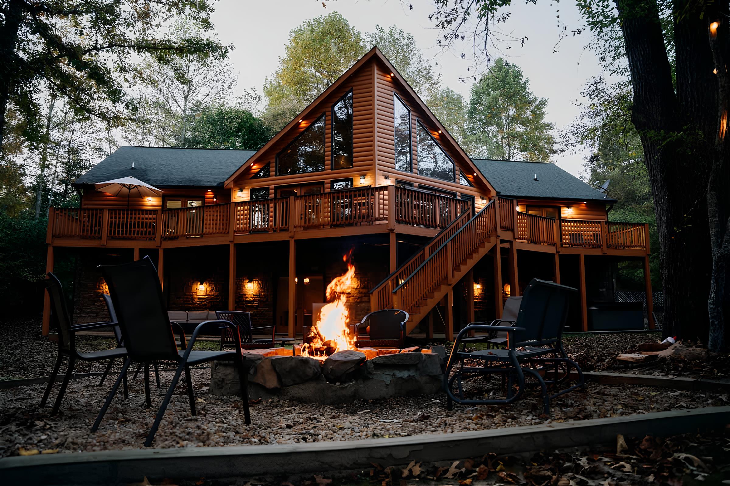 Blue Creek cabin at dusk in the North Georgia mountains