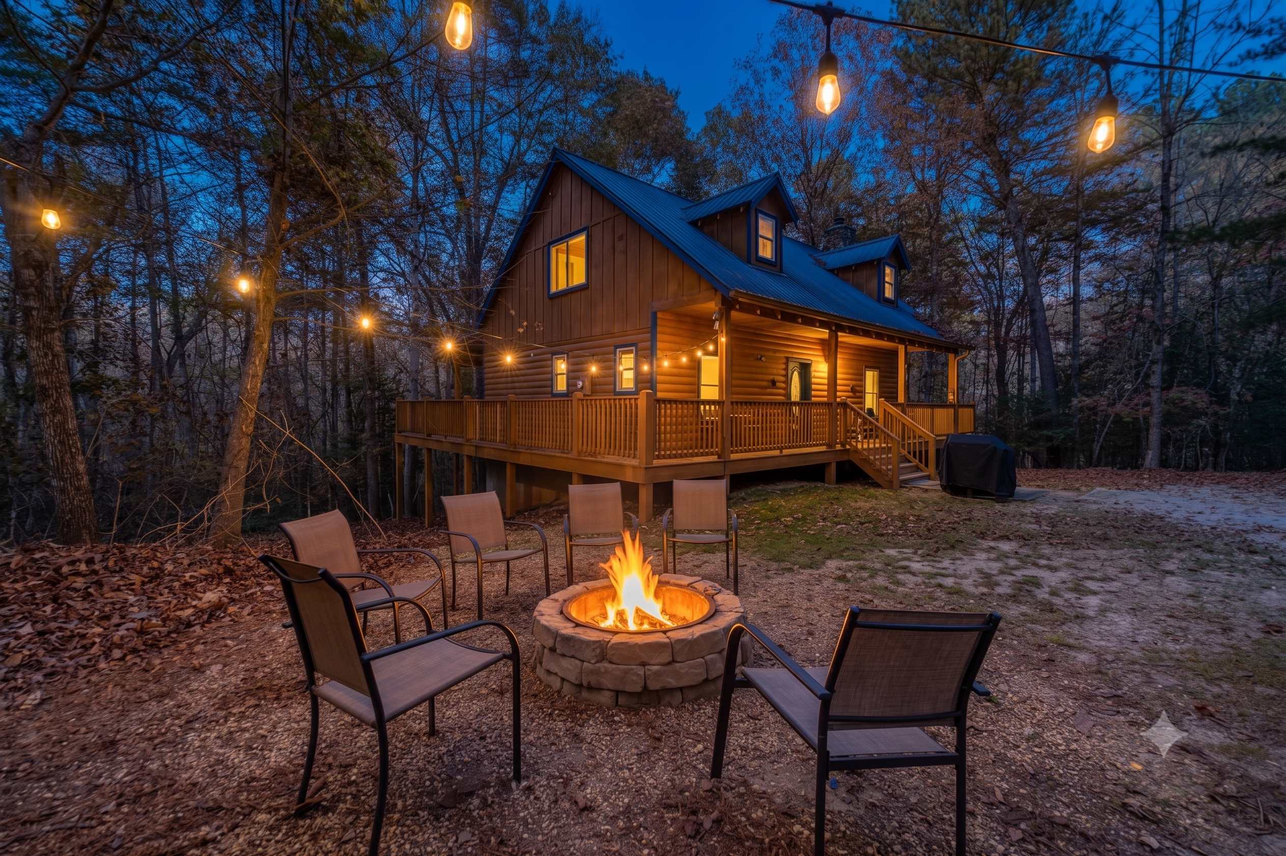 A Blue Creek Cabins mountain cabin at golden hour