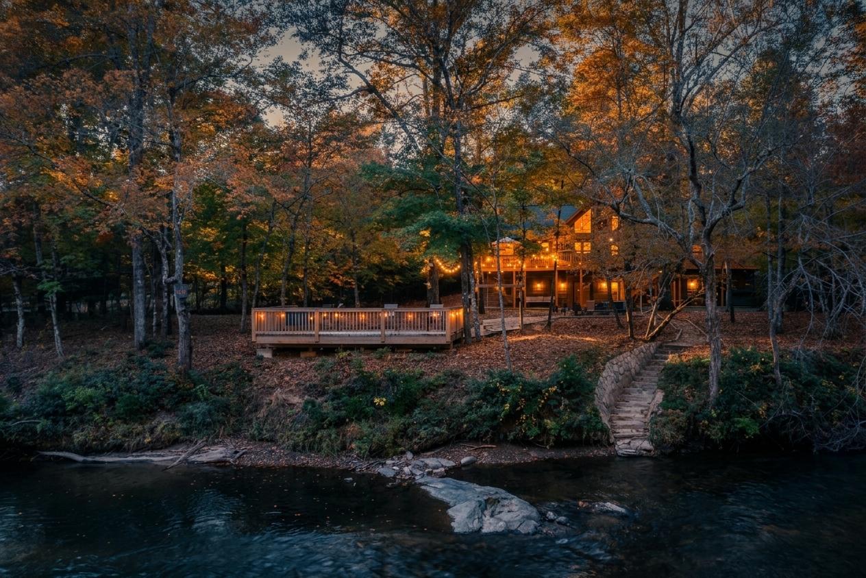 Cabin deck above a rocky mountain creek